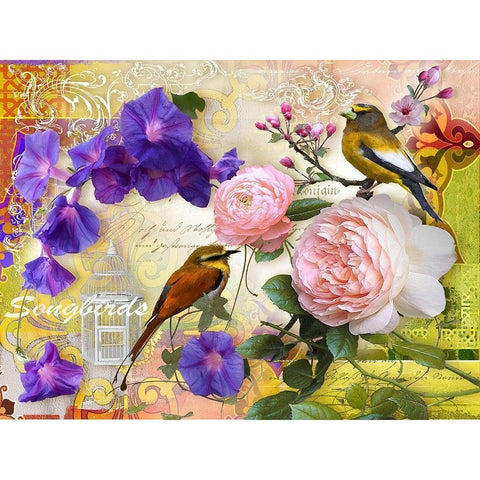 SONGBIRDS Black Modern Wood Framed Art Print with Double Matting by Florenti, Isa