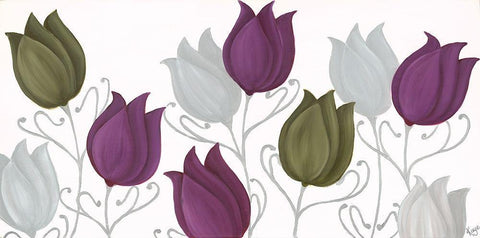 Tempting Tulips White Modern Wood Framed Art Print with Double Matting by Lake, Kaye