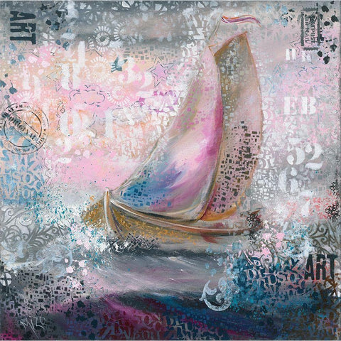 Sails in pink Gold Ornate Wood Framed Art Print with Double Matting by Mizo