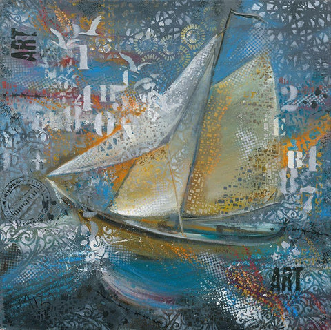 Sails in blue Black Ornate Wood Framed Art Print with Double Matting by Mizo