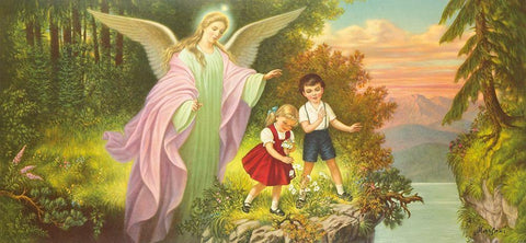 HL. SCHUTZENGEL Black Ornate Wood Framed Art Print with Double Matting by Marsani