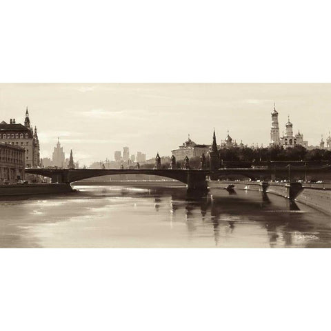 Bolshoy Moskworetsky Bridge Black Modern Wood Framed Art Print with Double Matting by Ryazanov