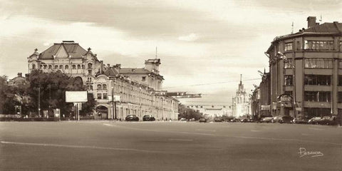 Lubjanka Place, Moscow Black Ornate Wood Framed Art Print with Double Matting by Ryazanov