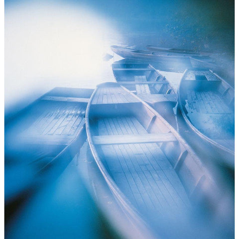 BLUE BOATS Black Modern Wood Framed Art Print with Double Matting by Weissing, Gerd
