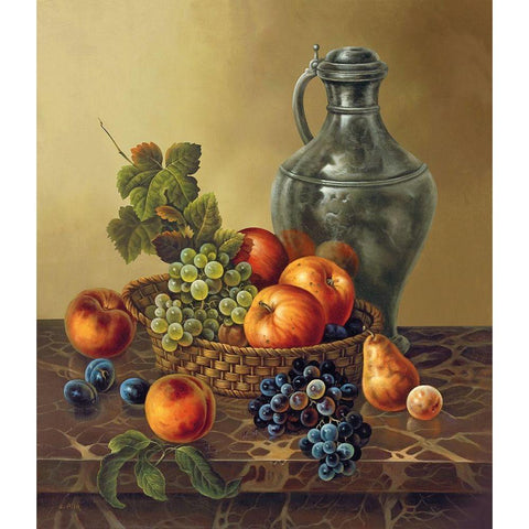 LATE AUTUMN FRUIT BASKET Black Modern Wood Framed Art Print by Pila