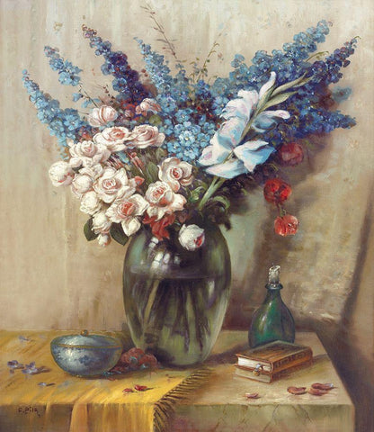 JULY BOUQUET Black Ornate Wood Framed Art Print with Double Matting by Pila