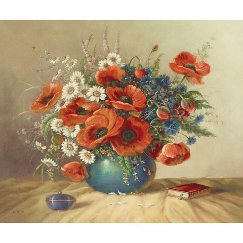 FRESH POPPIES White Modern Wood Framed Art Print by Pila