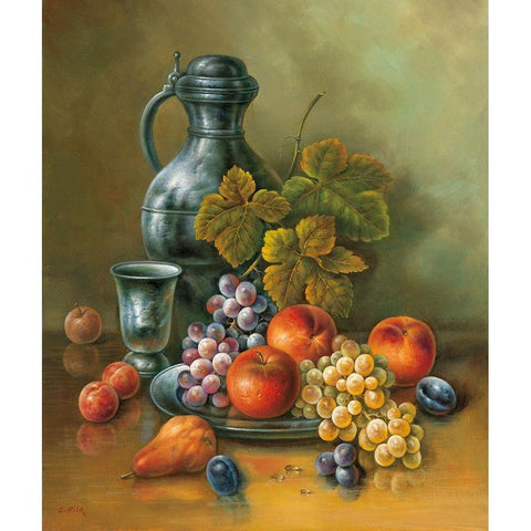 Still-Life WITH PLUMS Black Modern Wood Framed Art Print with Double Matting by Pila
