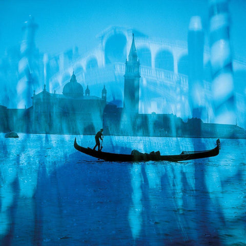 BLUE VENICE White Modern Wood Framed Art Print with Double Matting by Weissing, Gerd