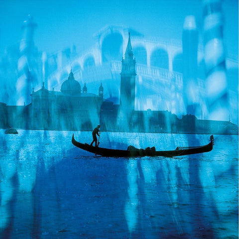 BLUE VENICE Black Modern Wood Framed Art Print with Double Matting by Weissing, Gerd