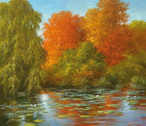 INDIAN SUMMER White Modern Wood Framed Art Print with Double Matting by Schoelnhammer, Heinz