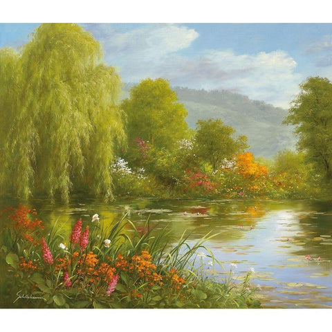 QUIET LAGOON White Modern Wood Framed Art Print by Schoelnhammer, Heinz