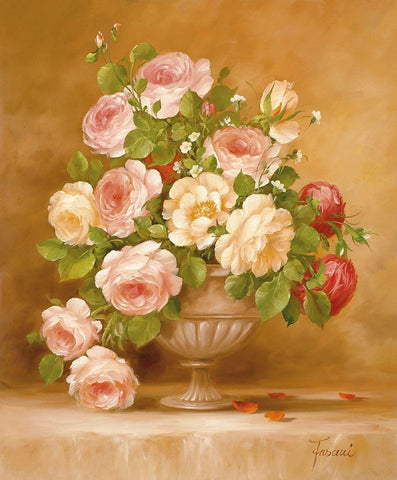 ROSES I White Modern Wood Framed Art Print with Double Matting by Fasani