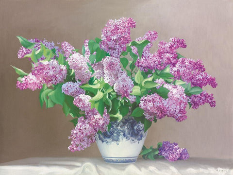 LILAC DREAMS White Modern Wood Framed Art Print with Double Matting by Buzin, Igor