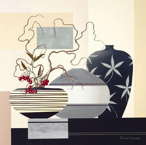 Twigs and Berries I White Modern Wood Framed Art Print with Double Matting by Sedalia, David