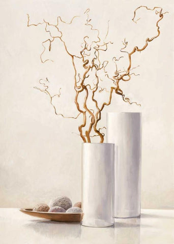 Willow Twigs II Black Ornate Wood Framed Art Print with Double Matting by van der Valk, Karin