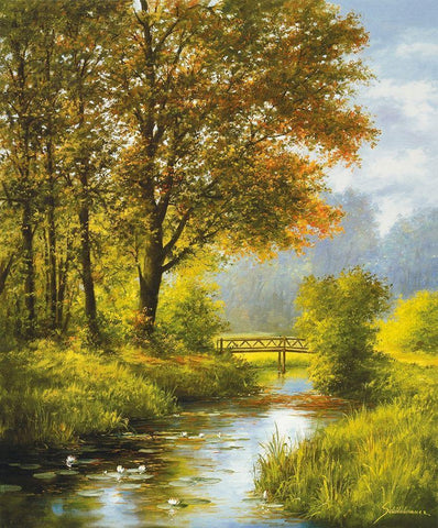 DREAMY CREEK II Black Ornate Wood Framed Art Print with Double Matting by Schoelnhammer, Heinz