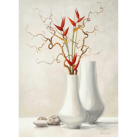 Willow Twigs With Red Flowers Black Modern Wood Framed Art Print with Double Matting by van der Valk, Karin