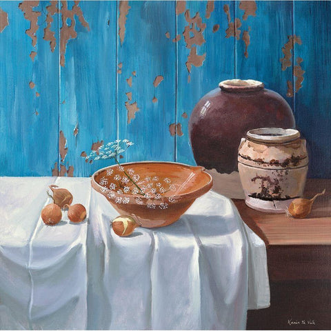 AGED POTS WITH ONIONS Black Modern Wood Framed Art Print by v.d. Valk, Karin