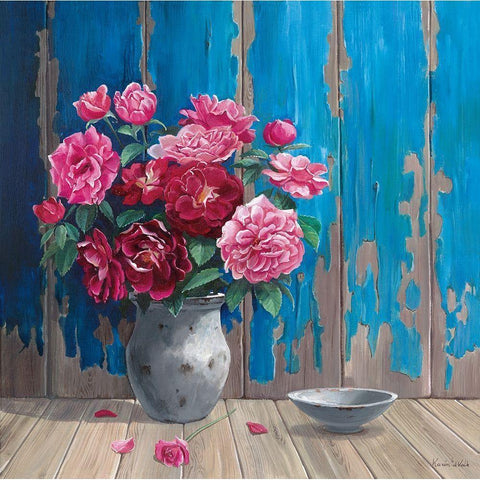 AGED WOOD AND ROSES Black Modern Wood Framed Art Print with Double Matting by v.d. Valk, Karin