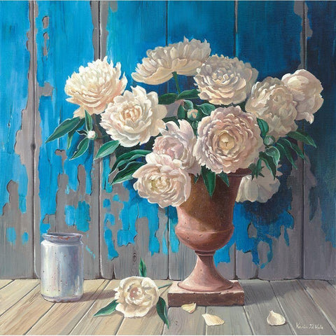 AGED WOOD AND PEONIES Black Modern Wood Framed Art Print by v.d. Valk, Karin