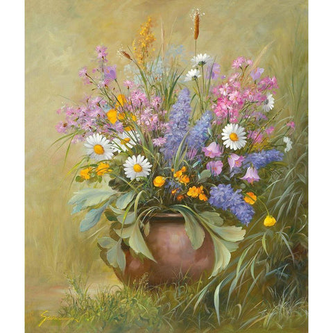 Floral BOUQUET I Gold Ornate Wood Framed Art Print with Double Matting by Schoelnhammer, Heinz