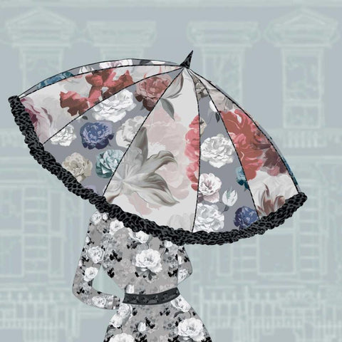 Umbrella II Black Ornate Wood Framed Art Print with Double Matting by Scaffardi, Sally