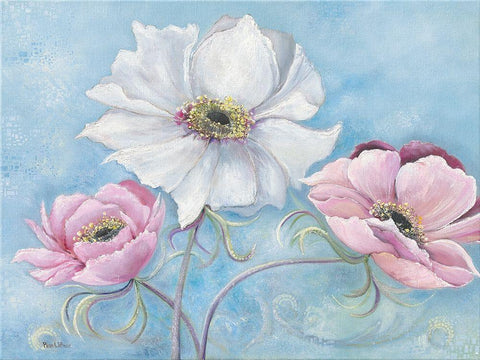 PASTEL FLOWERS I White Modern Wood Framed Art Print with Double Matting by Withaar, Rian