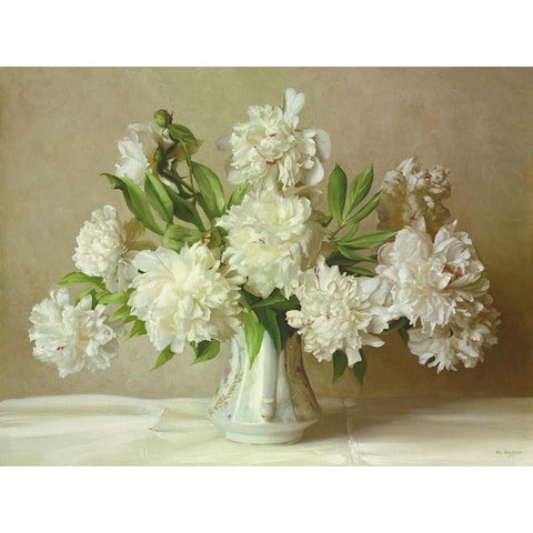 WHITE PEONIES Gold Ornate Wood Framed Art Print with Double Matting by Buzin, Igor