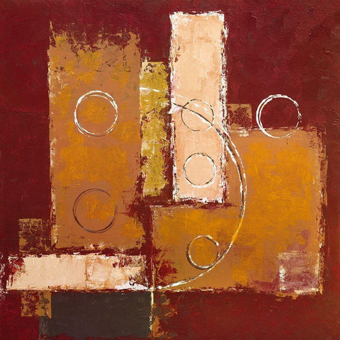 Circles on red-brown I Black Modern Wood Framed Art Print with Double Matting by Sedalia, David