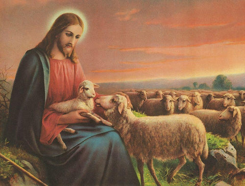 DER GUTE HIRTE Black Ornate Wood Framed Art Print with Double Matting by Anonymous