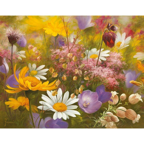 POTPOURRI OF FLOWERS I Black Modern Wood Framed Art Print by Fasani