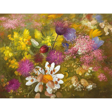 POTPOURRI OF FLOWERS II Black Modern Wood Framed Art Print by Fasani