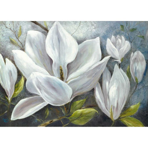 Tender Magnolias II White Modern Wood Framed Art Print by Field, Anna