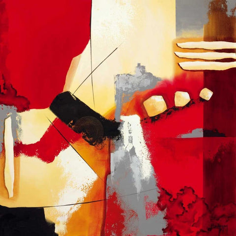 Red Composition II Gold Ornate Wood Framed Art Print with Double Matting by Krimm