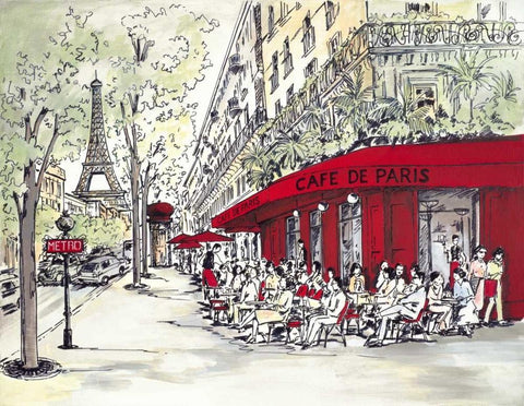 Cafe De Paris White Modern Wood Framed Art Print with Double Matting by Marceau, Chloe