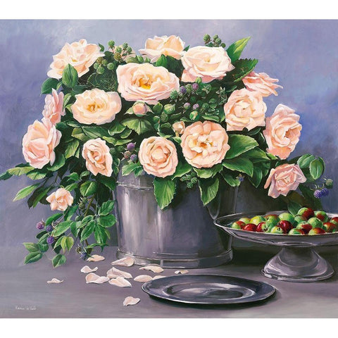 FLOWERS AND APPLES II White Modern Wood Framed Art Print by v.d. Valk, Karin