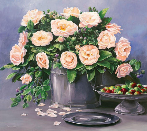 FLOWERS AND APPLES II Black Ornate Wood Framed Art Print with Double Matting by v.d. Valk, Karin