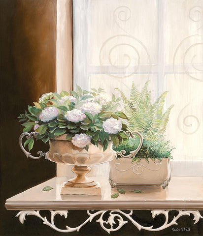 FLOWERS AT THE WINDOW I White Modern Wood Framed Art Print with Double Matting by v.d. Valk, Karin
