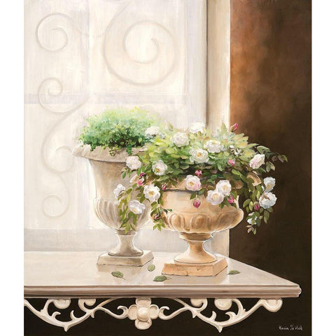 FLOWERS AT THE WINDOW II Gold Ornate Wood Framed Art Print with Double Matting by v.d. Valk, Karin