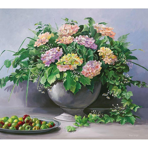 FLOWERS AND APPLES Gold Ornate Wood Framed Art Print with Double Matting by v.d. Valk, Karin