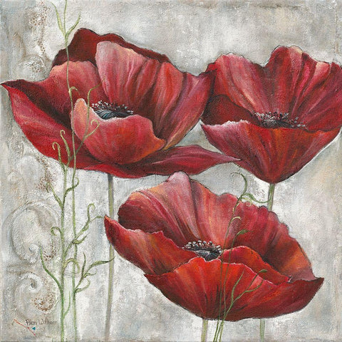THREE POPPIES I White Modern Wood Framed Art Print with Double Matting by Withaar, Rian