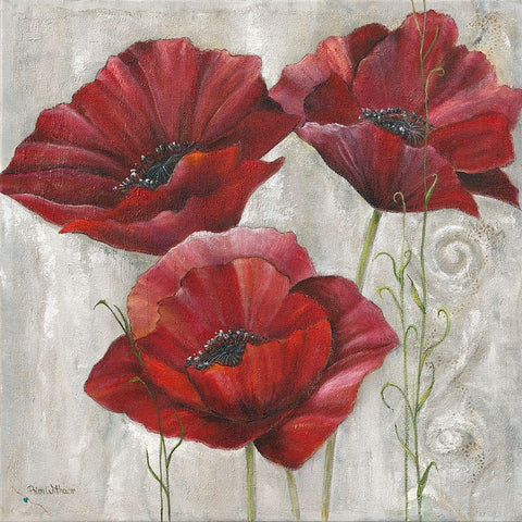 THREE POPPIES II Gold Ornate Wood Framed Art Print with Double Matting by Withaar, Rian