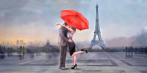 Paris Love White Modern Wood Framed Art Print with Double Matting by Tarin, Michael