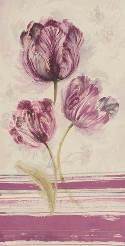 Floral WITH STRIPES I White Modern Wood Framed Art Print with Double Matting by Disegni