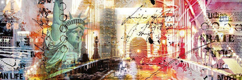 NEW YORK COLLAGE White Modern Wood Framed Art Print with Double Matting by Pax
