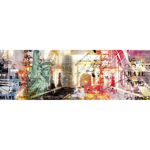 NEW YORK COLLAGE Black Modern Wood Framed Art Print with Double Matting by Pax