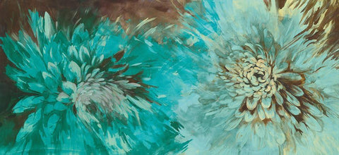 TURQUOISE BLOOM Black Ornate Wood Framed Art Print with Double Matting by Ganz, Michael
