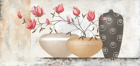 Pink Magnolias II White Modern Wood Framed Art Print with Double Matting by Sedalia, David