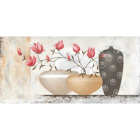 Pink Magnolias II Black Modern Wood Framed Art Print by Sedalia, David